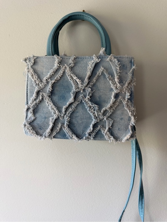 Handbags - Light Blue Denim Frayed Pattern Tote Bag